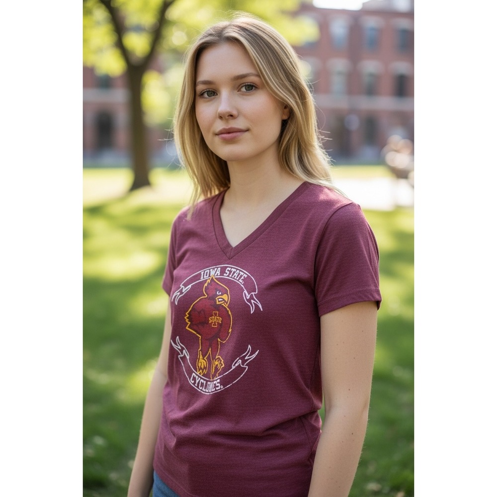 Iowa State Cyclones V Neck T Shirt Burgundy Womens Size Small